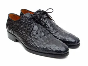 Paul Parkman Men's Croco-Embossed Leather Derby Shoes in Black