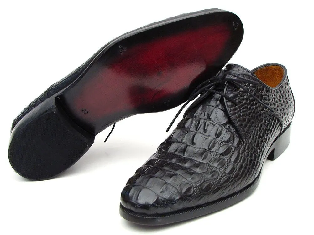 Paul Parkman Men's Croco-Embossed Leather Derby Shoes in Black