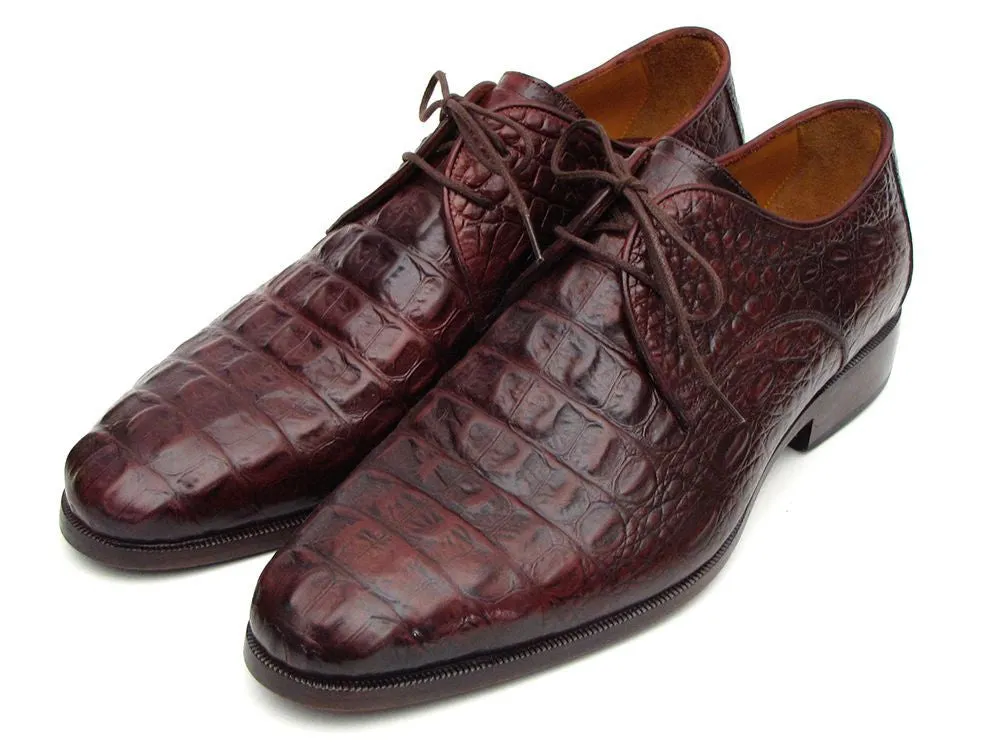Paul Parkman Men's Croco-Embossed Leather Derby Shoes in Brown & Bordeaux