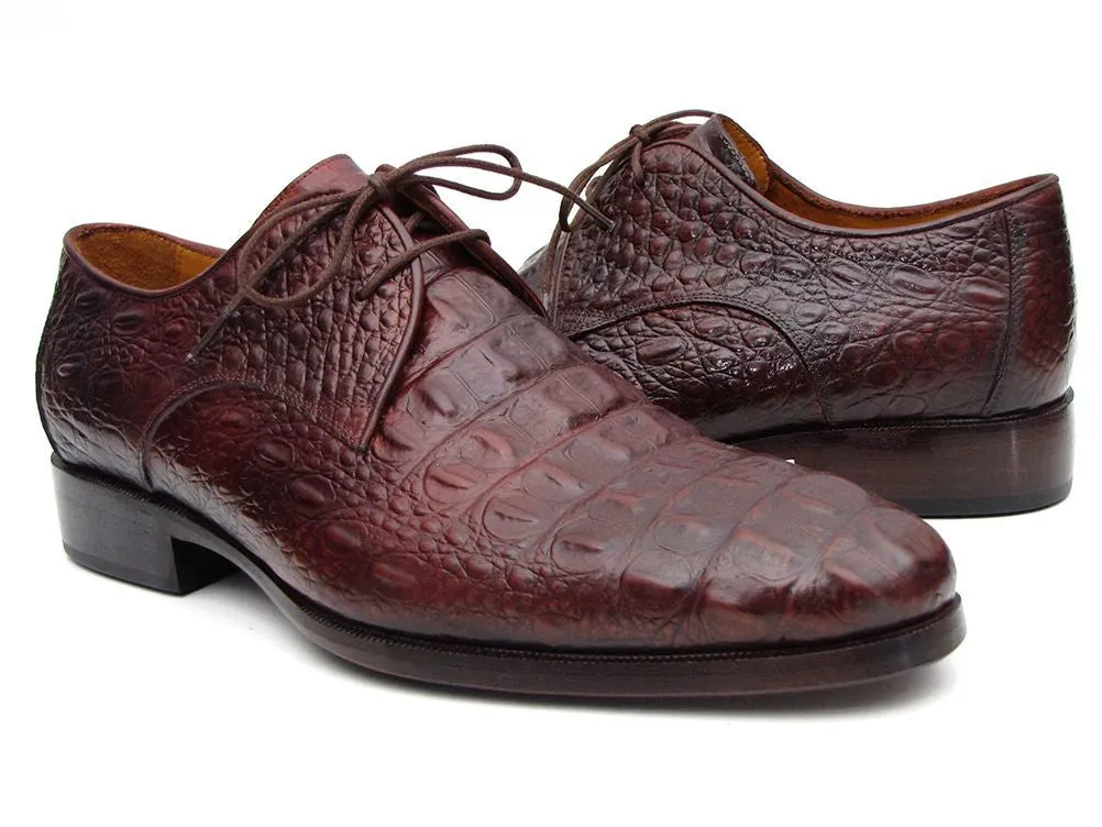 Paul Parkman Men's Croco-Embossed Leather Derby Shoes in Brown & Bordeaux