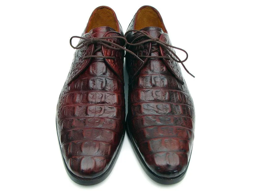 Paul Parkman Men's Croco-Embossed Leather Derby Shoes in Brown & Bordeaux