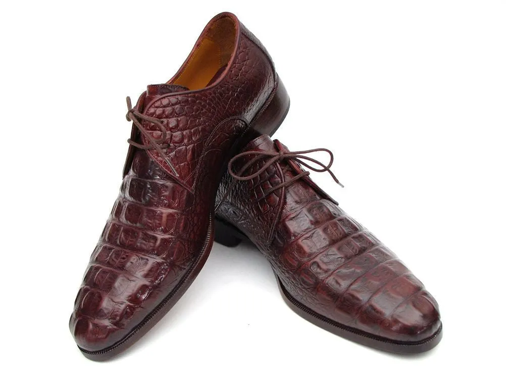 Paul Parkman Men's Croco-Embossed Leather Derby Shoes in Brown & Bordeaux