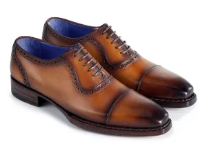 Paul Parkman Men's Goodyear Welted Burnished Cap Toe Oxfords in Camel Brown
