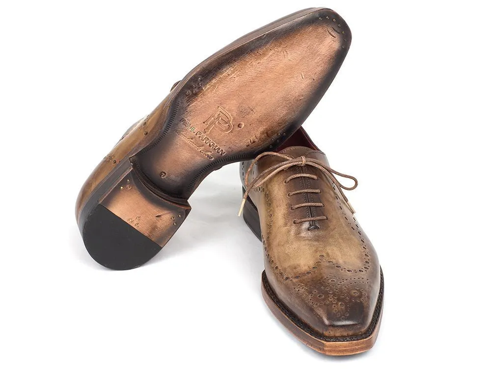 Paul Parkman Men's Goodyear Welted Wingtip Oxfords in Antique Olive