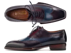 Paul Parkman Men's Goodyear Welted Wingtip Oxfords in Bordeaux & Blue