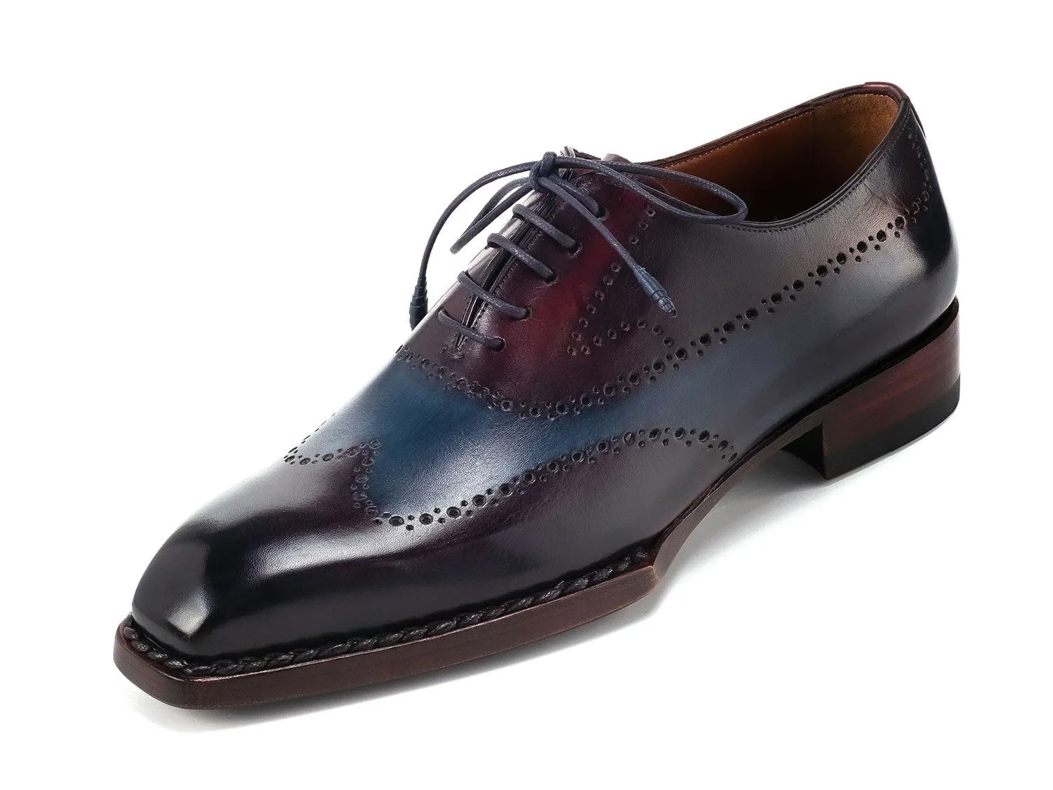 Paul Parkman Men's Goodyear Welted Wingtip Oxfords in Bordeaux & Blue