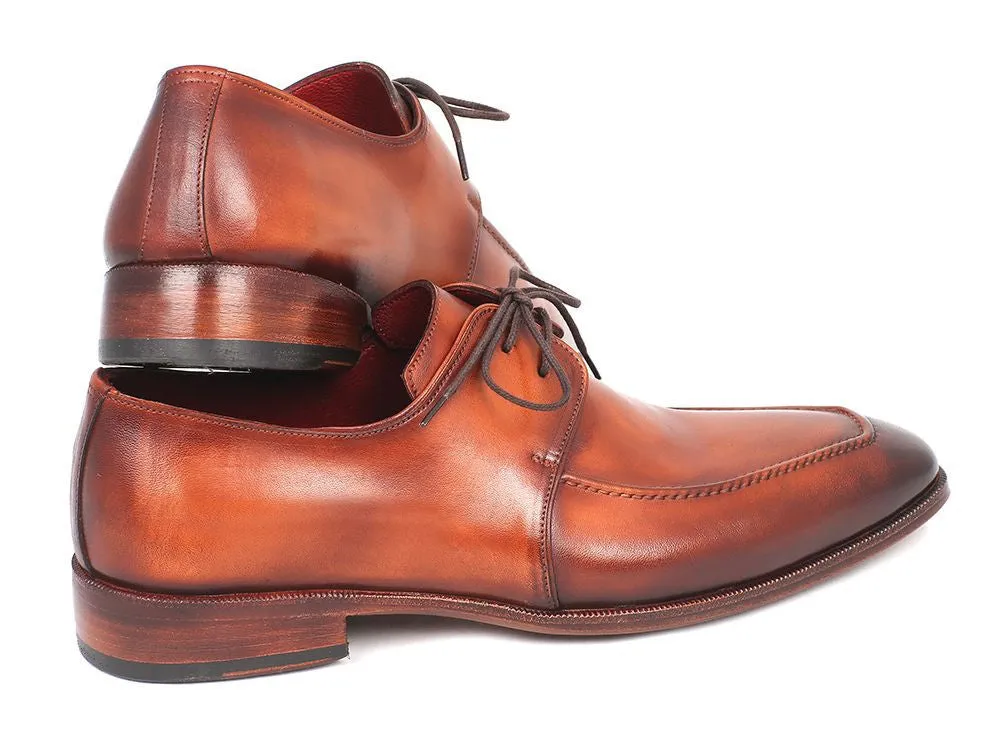 Paul Parkman Men's Hand-Painted Leather Apron Derby Shoes in Brown