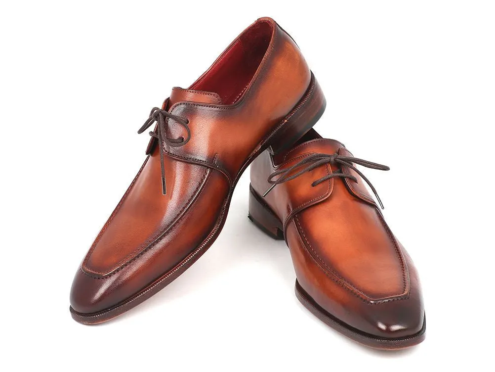 Paul Parkman Men's Hand-Painted Leather Apron Derby Shoes in Brown
