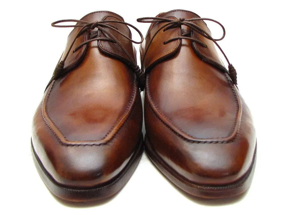 Paul Parkman Men's Hand-Painted Leather Derby Shoes in Brown