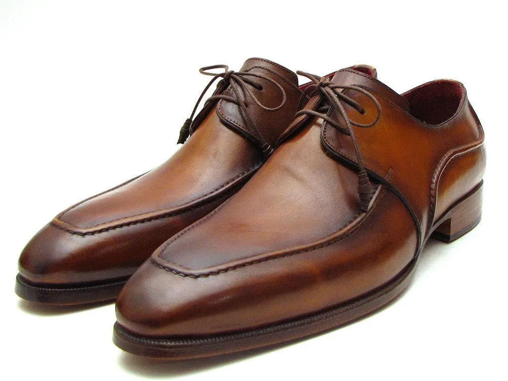 Paul Parkman Men's Hand-Painted Leather Derby Shoes in Brown