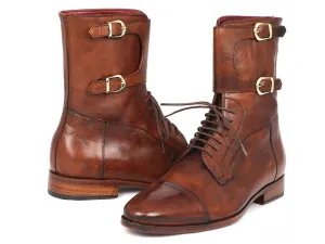 Paul Parkman Men's Hand-Painted Leather High Boots in Brown