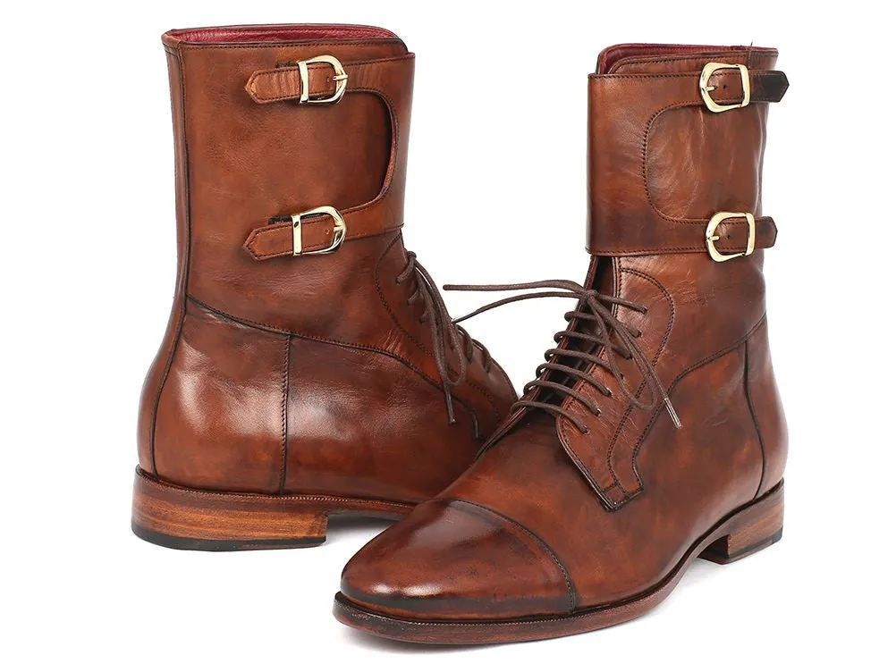 Paul Parkman Men's Hand-Painted Leather High Boots in Brown