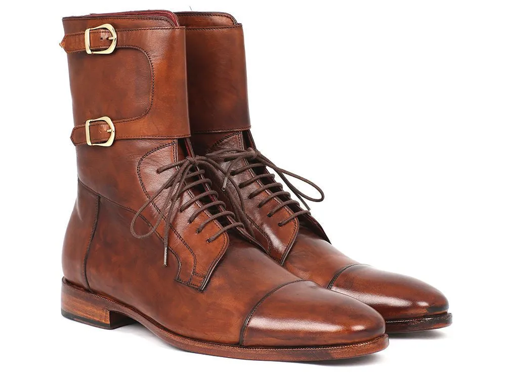 Paul Parkman Men's Hand-Painted Leather High Boots in Brown