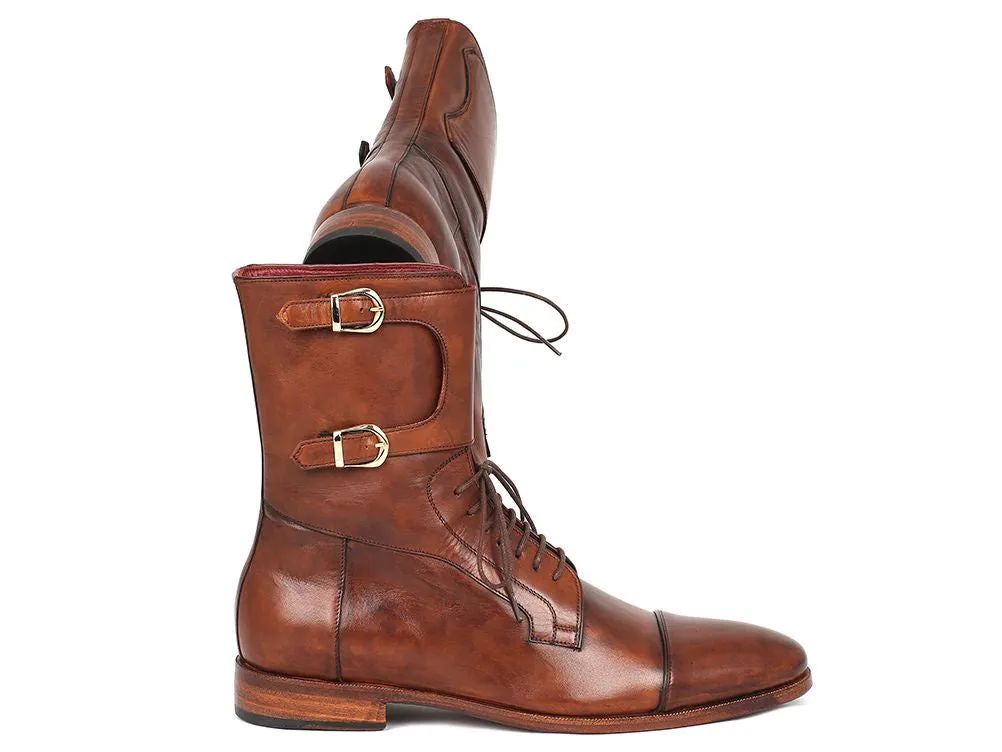 Paul Parkman Men's Hand-Painted Leather High Boots in Brown