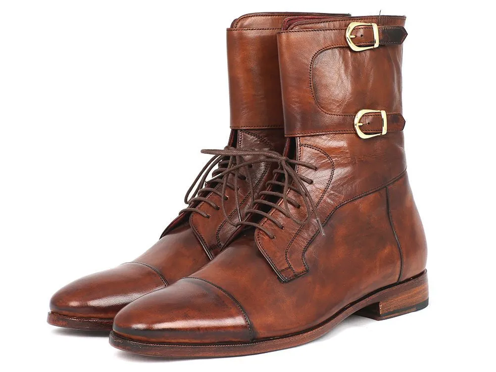 Paul Parkman Men's Hand-Painted Leather High Boots in Brown