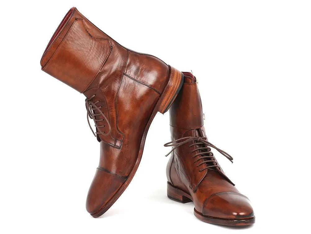 Paul Parkman Men's Hand-Painted Leather High Boots in Brown