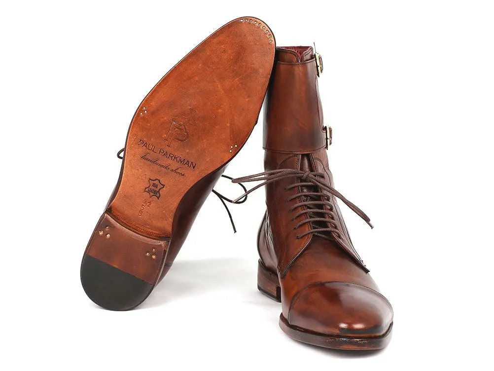 Paul Parkman Men's Hand-Painted Leather High Boots in Brown