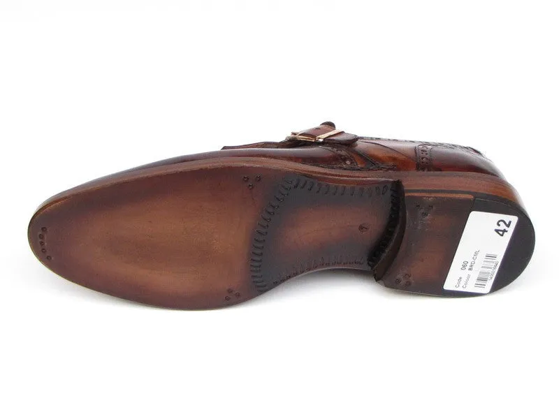 Paul Parkman Men's Hand-Painted Leather Wingtip Monkstrap Brogues in Brown