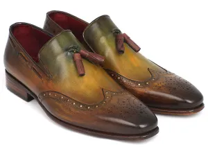 Paul Parkman Men's Hand-Painted Leather Wingtip Tassel Loafers in Green