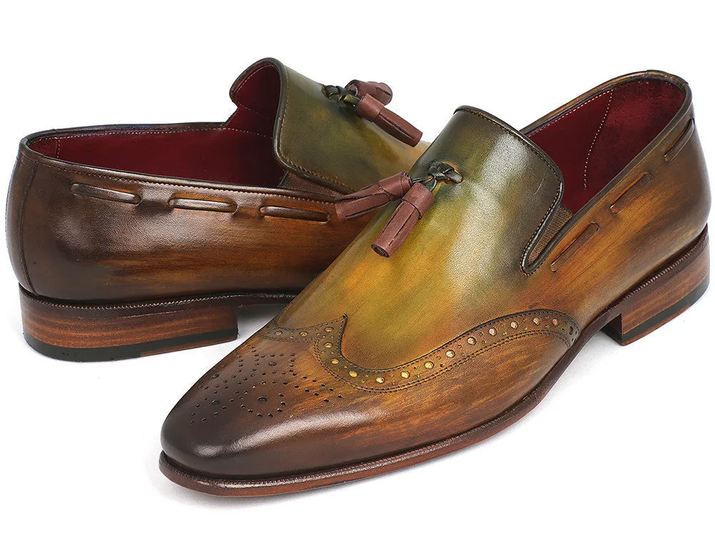 Paul Parkman Men's Hand-Painted Leather Wingtip Tassel Loafers in Green
