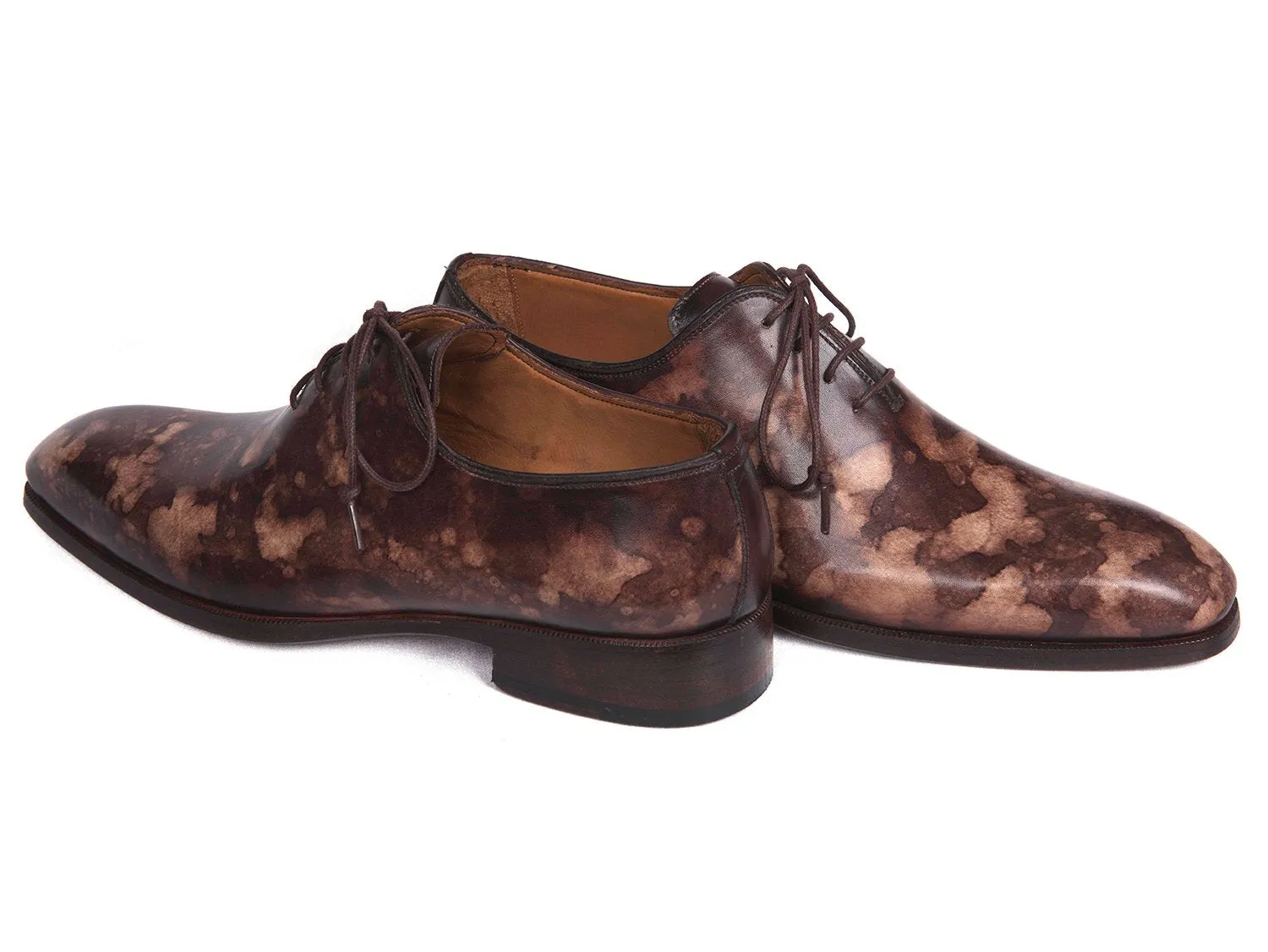 Paul Parkman Men's Hand-Painted Wholecut Oxfords in Brown Camouflage