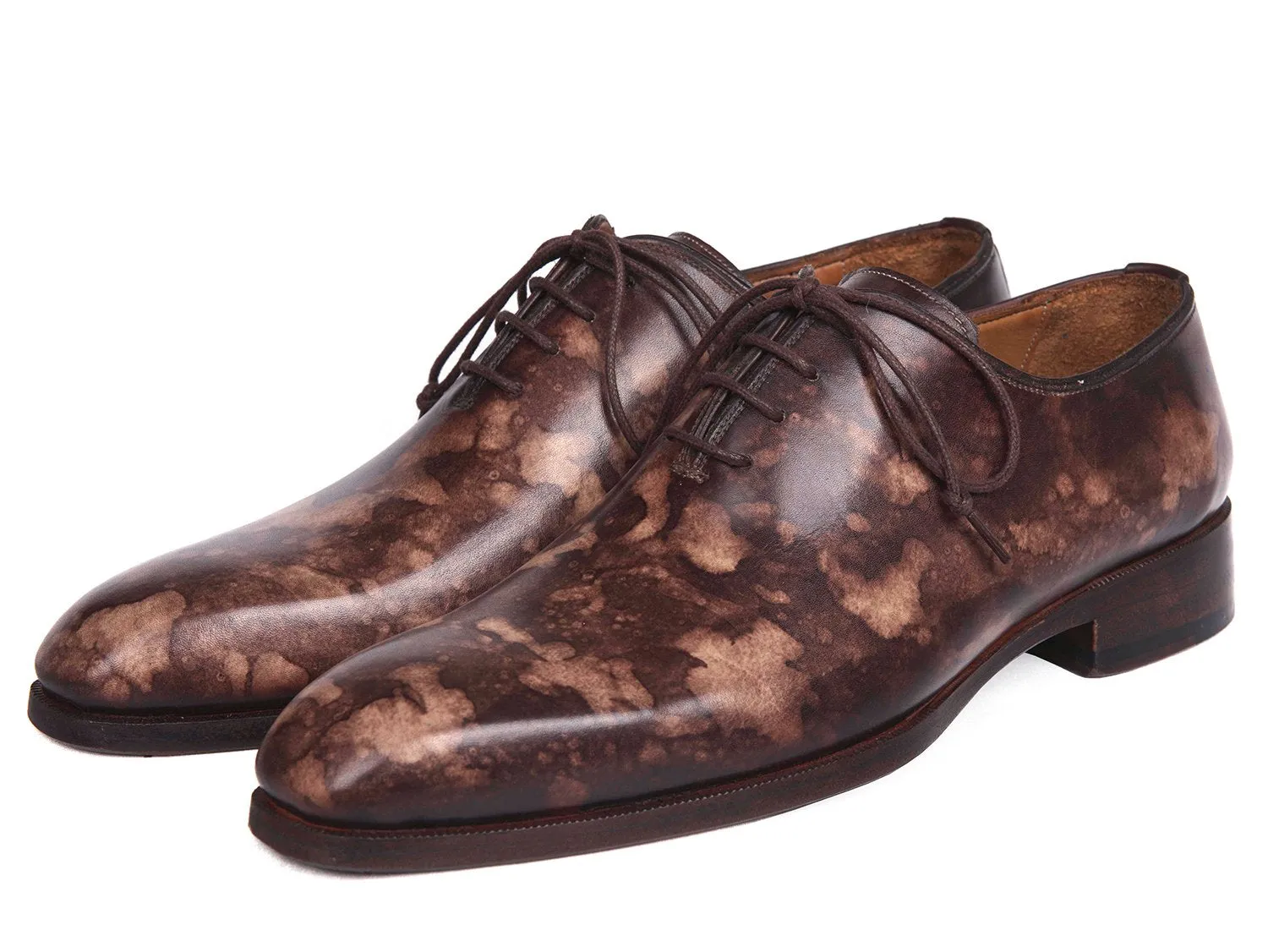 Paul Parkman Men's Hand-Painted Wholecut Oxfords in Brown Camouflage
