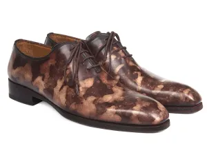 Paul Parkman Men's Hand-Painted Wholecut Oxfords in Brown Camouflage