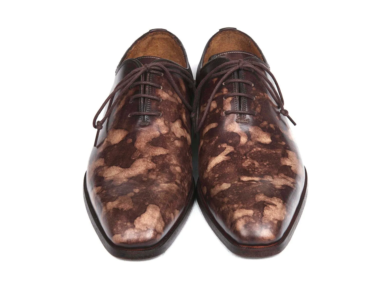 Paul Parkman Men's Hand-Painted Wholecut Oxfords in Brown Camouflage