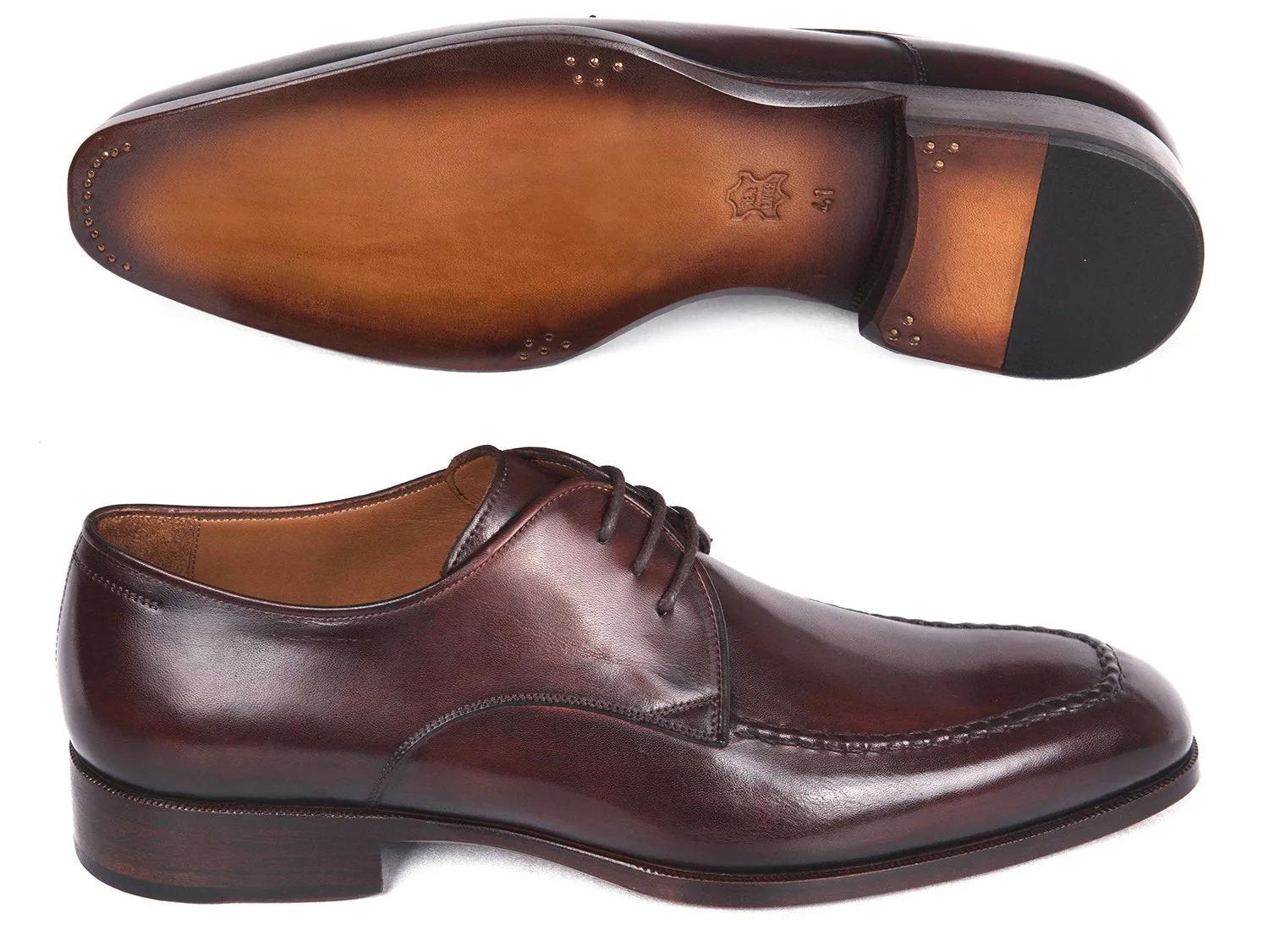 Paul Parkman Men's Leather Apron Derby Shoes in Brown & Bordeaux