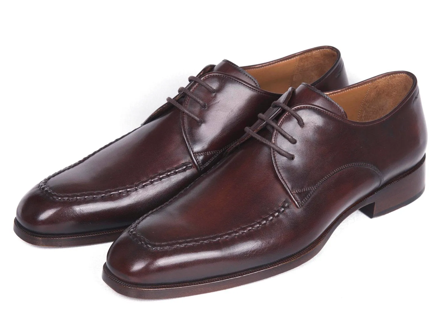 Paul Parkman Men's Leather Apron Derby Shoes in Brown & Bordeaux