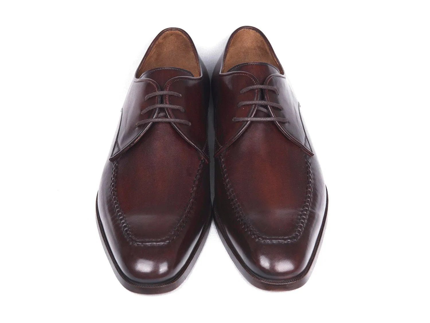 Paul Parkman Men's Leather Apron Derby Shoes in Brown & Bordeaux