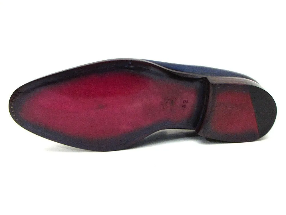 Paul Parkman Men's Leather Kiltie Tassel Loafers in Navy & Tobacco