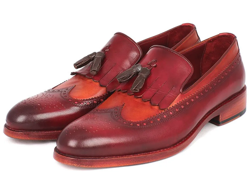 Paul Parkman Men's Leather Kiltie Tassel Loafers in Tobacco & Bordeaux