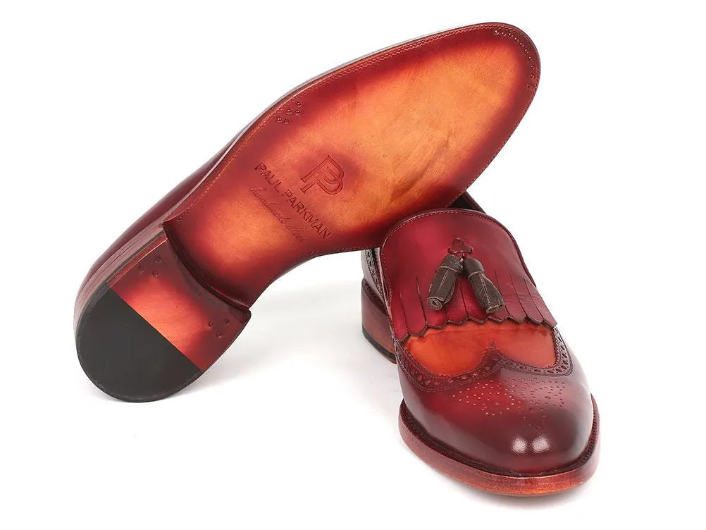 Paul Parkman Men's Leather Kiltie Tassel Loafers in Tobacco & Bordeaux