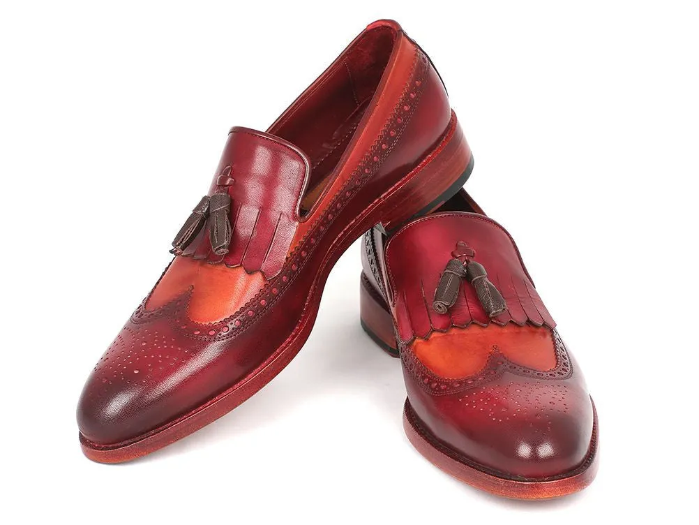 Paul Parkman Men's Leather Kiltie Tassel Loafers in Tobacco & Bordeaux