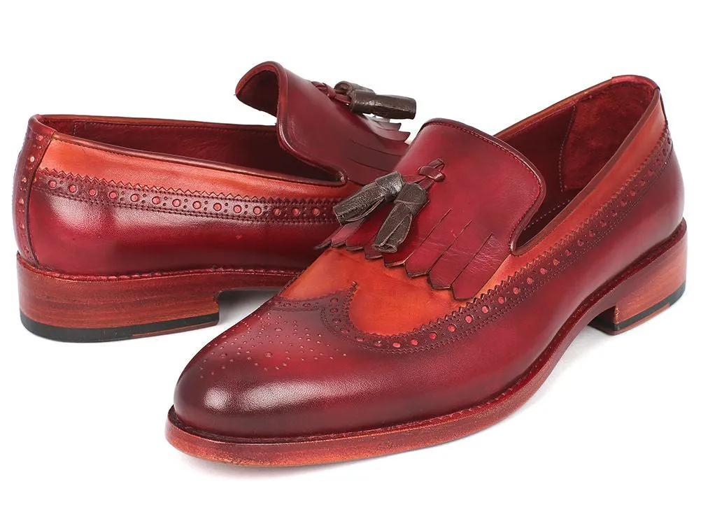 Paul Parkman Men's Leather Kiltie Tassel Loafers in Tobacco & Bordeaux