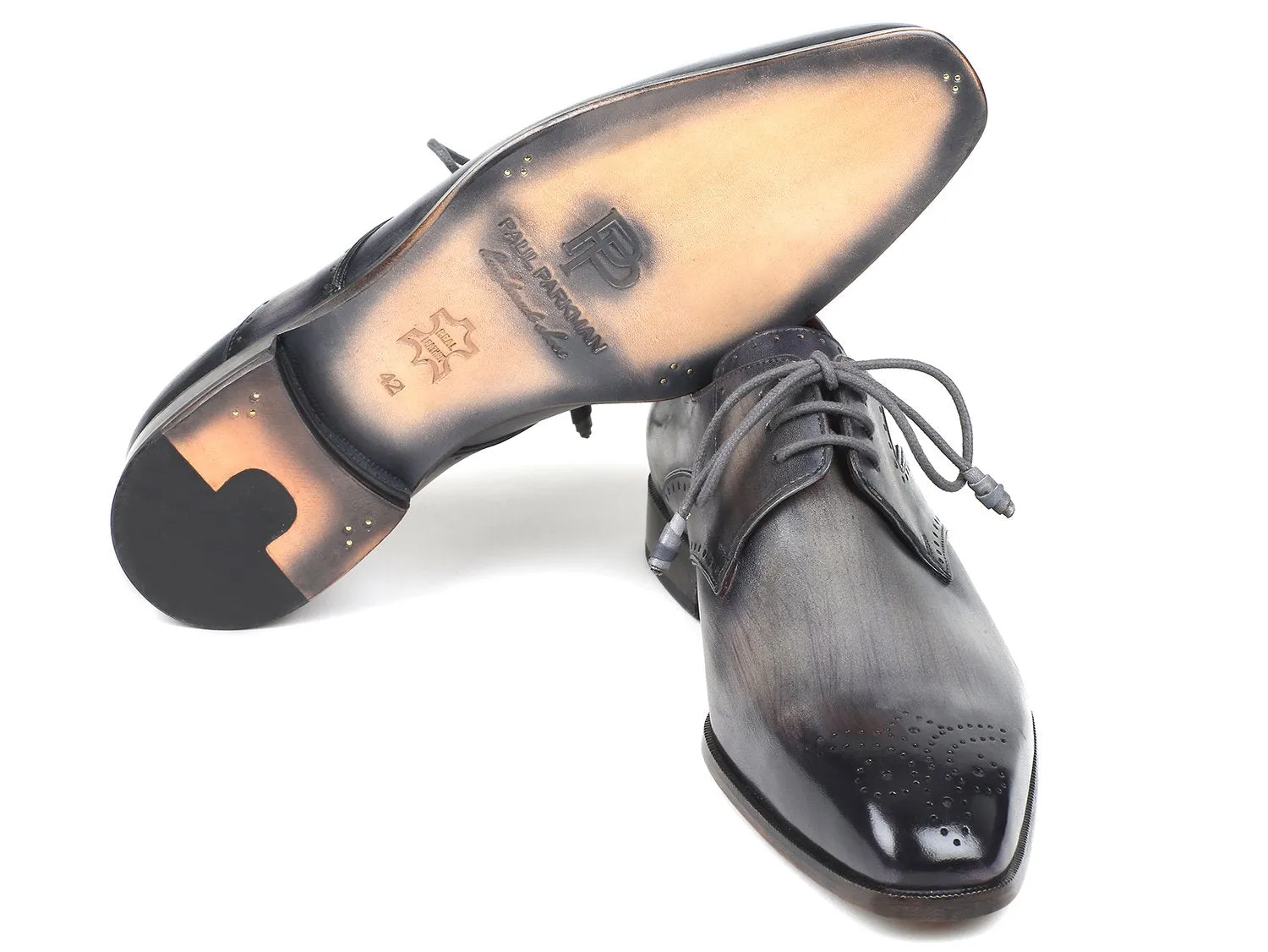 Paul Parkman Men's Medallion Toe Derby Shoes in Gray