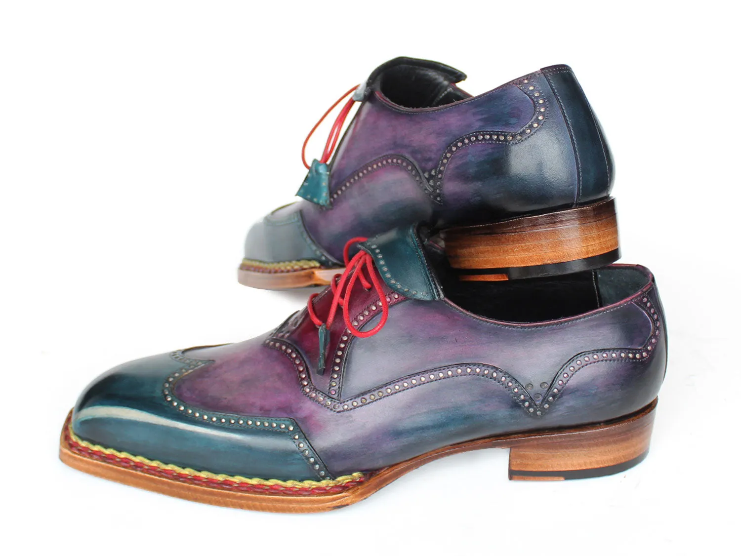 Paul Parkman Men's Norwegian Welted Wingtip Oxford Shoes in Purple & Blue