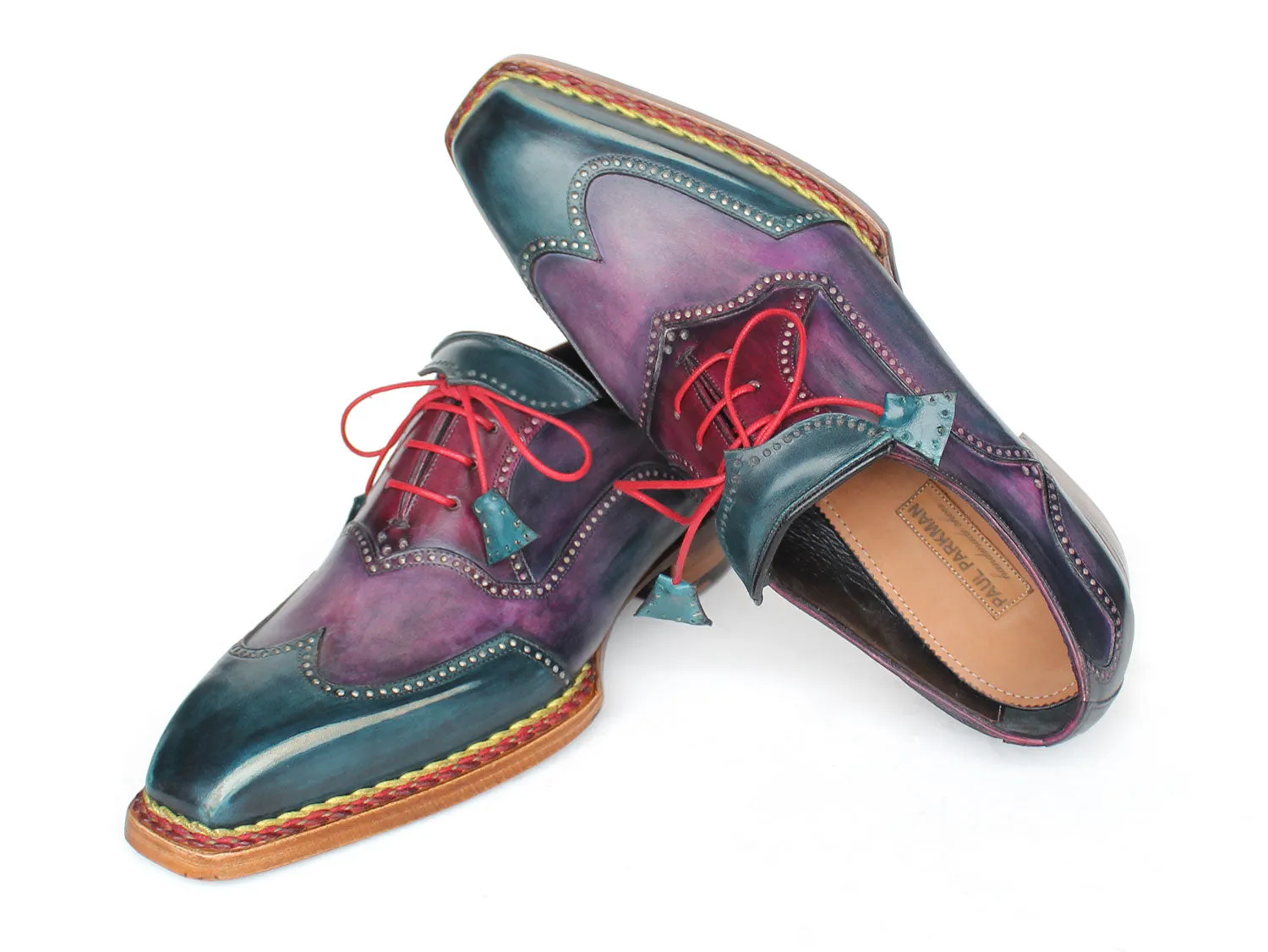 Paul Parkman Men's Norwegian Welted Wingtip Oxford Shoes in Purple & Blue