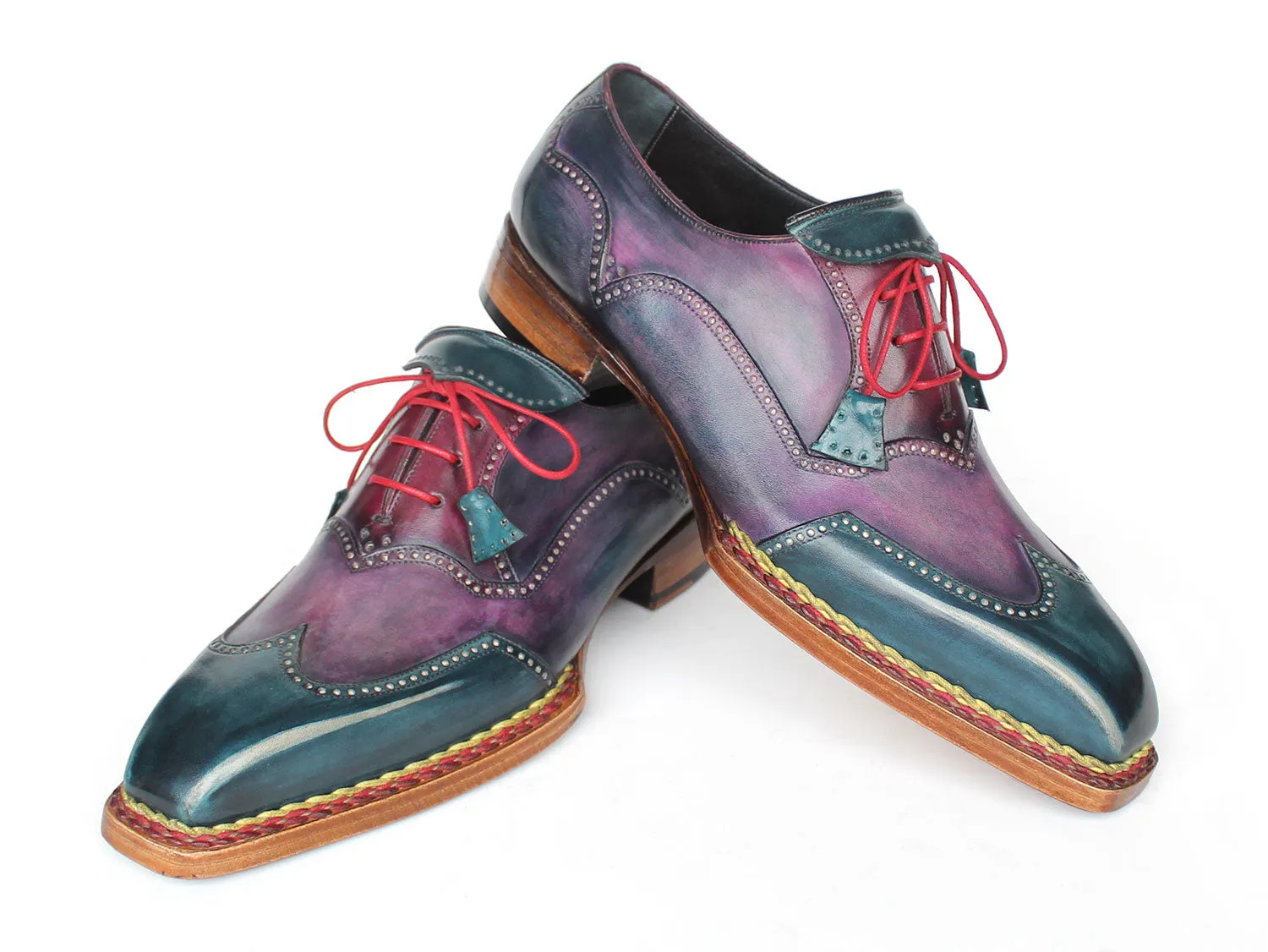 Paul Parkman Men's Norwegian Welted Wingtip Oxford Shoes in Purple & Blue