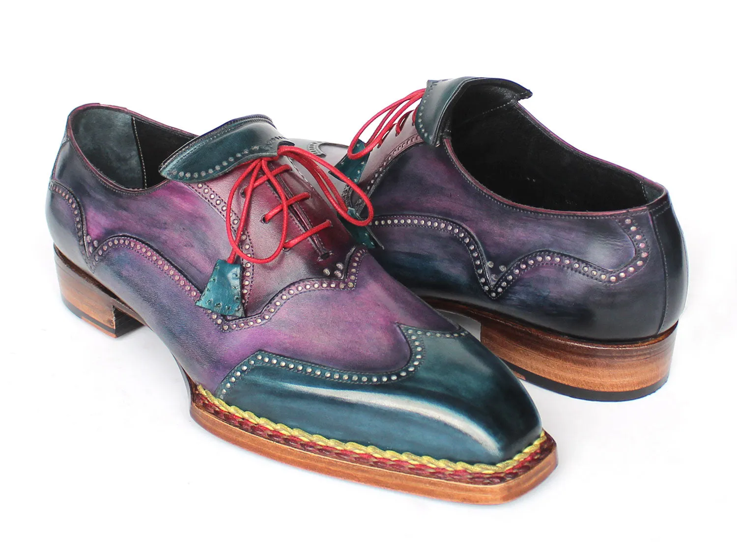 Paul Parkman Men's Norwegian Welted Wingtip Oxford Shoes in Purple & Blue