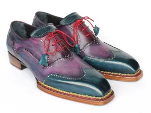 Paul Parkman Men's Norwegian Welted Wingtip Oxford Shoes in Purple & Blue