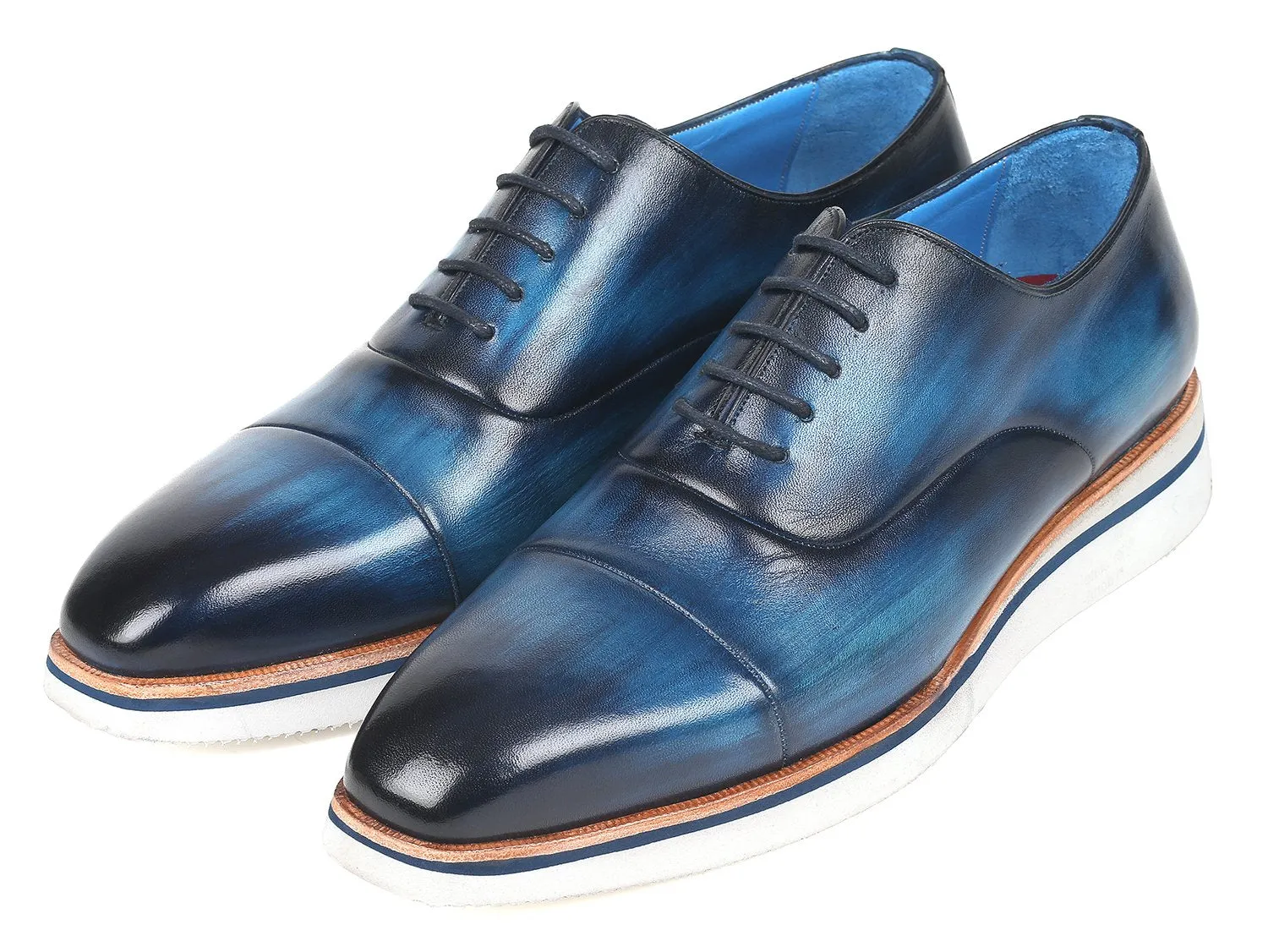 Paul Parkman Men's Smart Casual Leather Oxfords in Blue