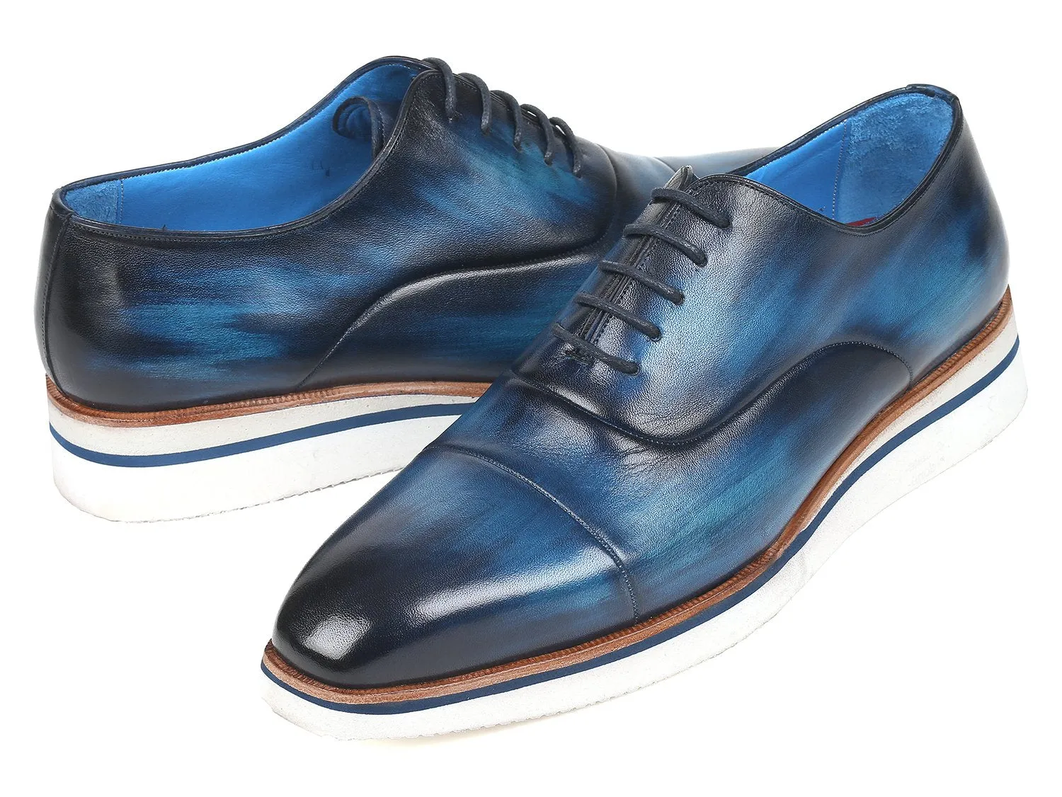 Paul Parkman Men's Smart Casual Leather Oxfords in Blue
