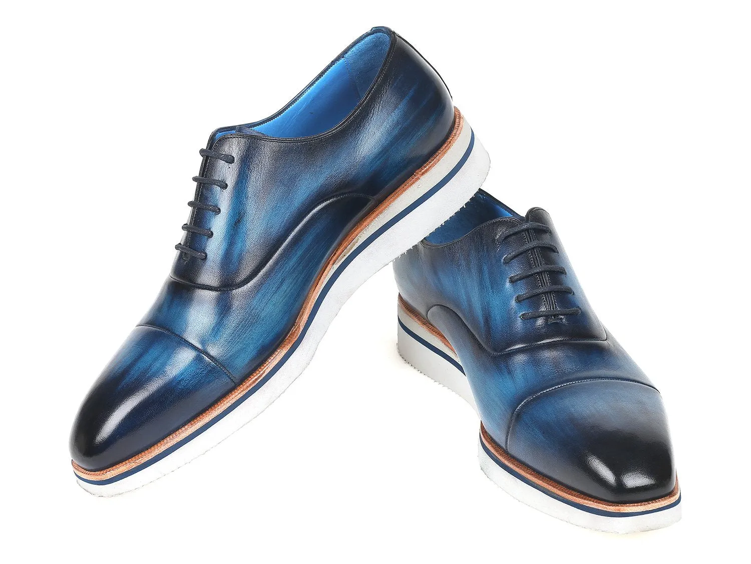 Paul Parkman Men's Smart Casual Leather Oxfords in Blue