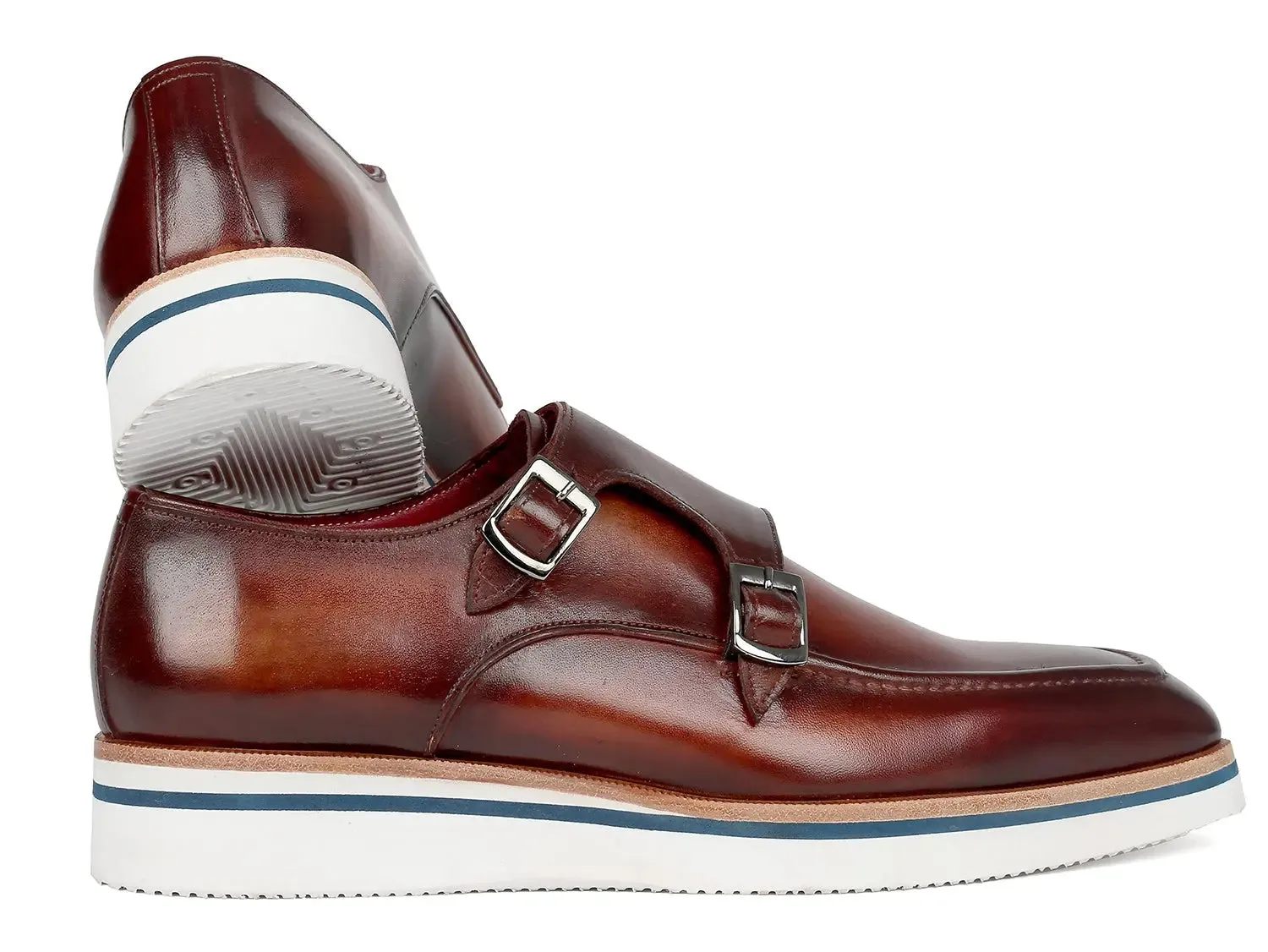 Paul Parkman Men's Smart Casual Monkstrap Shoes in Brown Leather