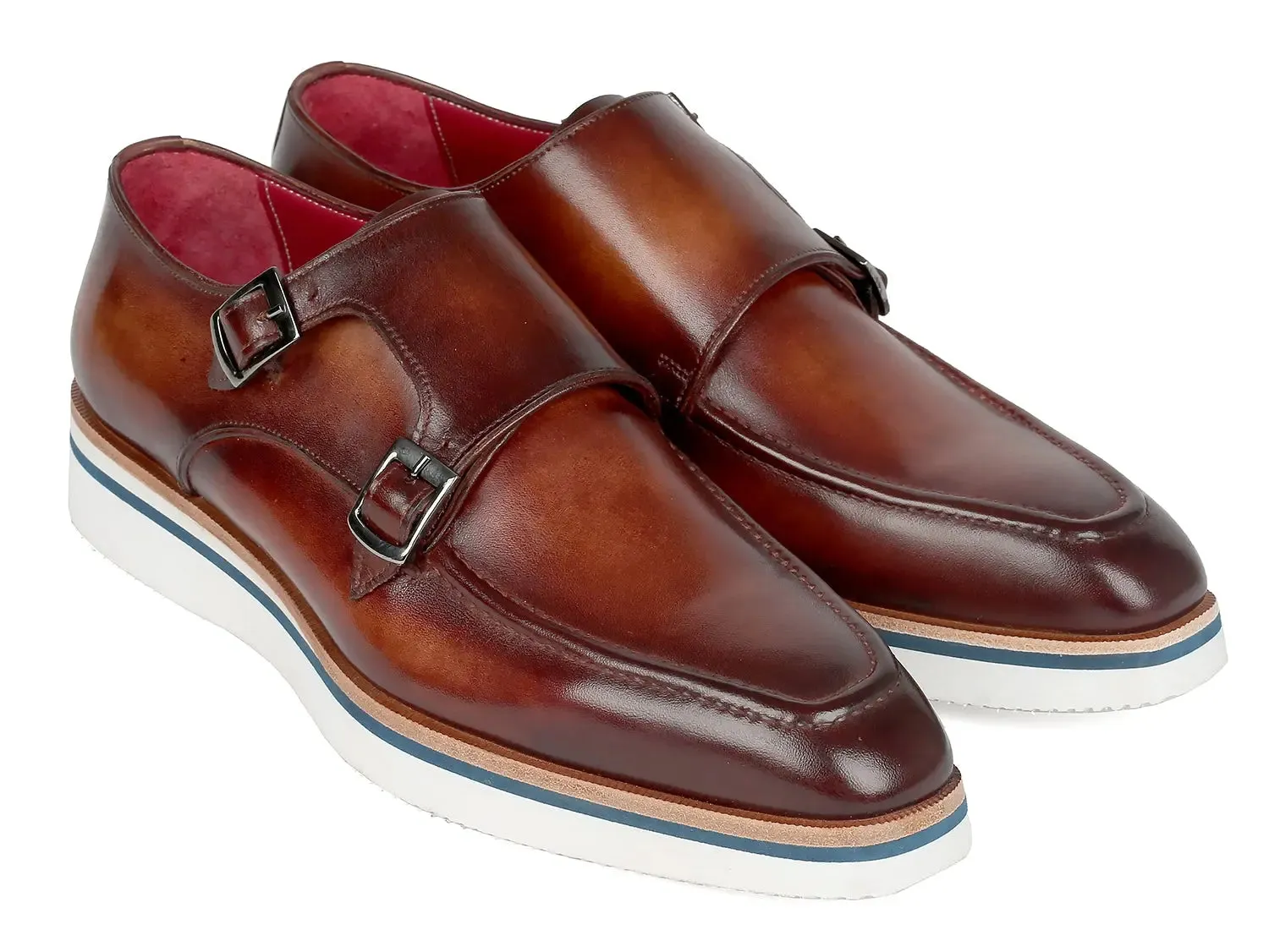 Paul Parkman Men's Smart Casual Monkstrap Shoes in Brown Leather