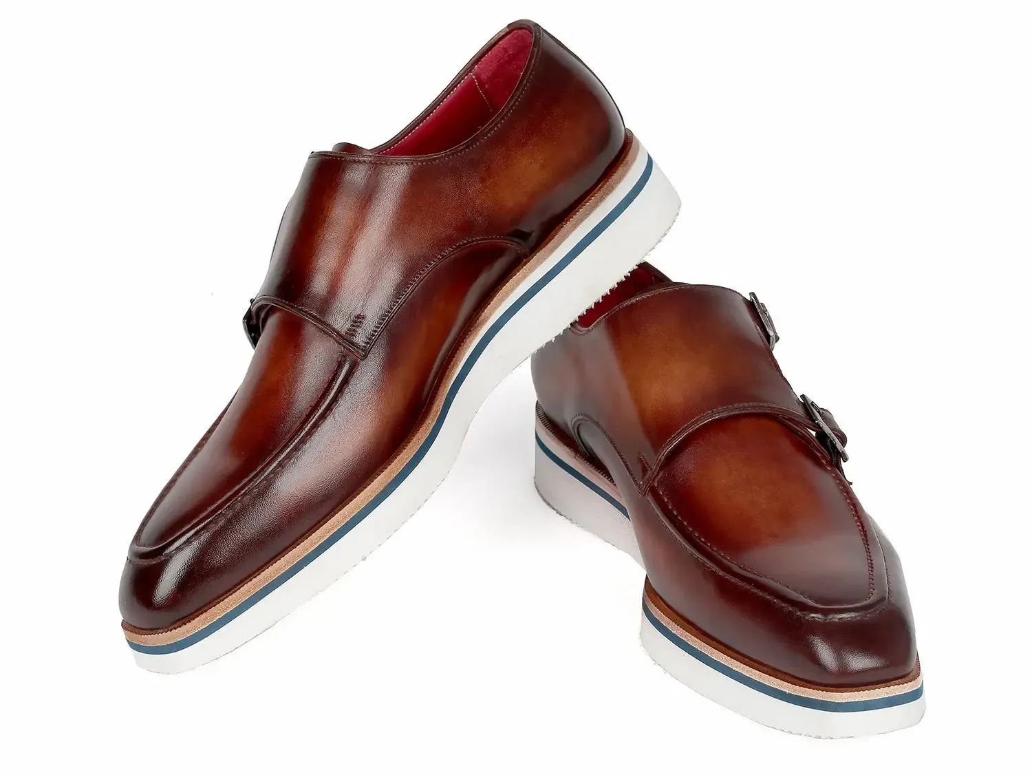 Paul Parkman Men's Smart Casual Monkstrap Shoes in Brown Leather