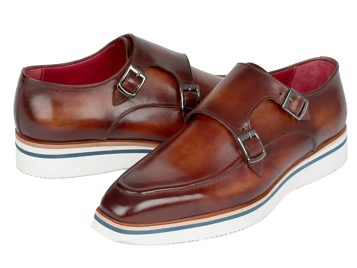 Paul Parkman Men's Smart Casual Monkstrap Shoes in Brown Leather