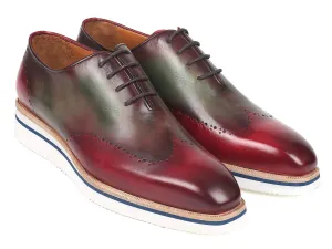 Paul Parkman Men's Smart Casual Wingtip Oxfords in Bordeaux & Green